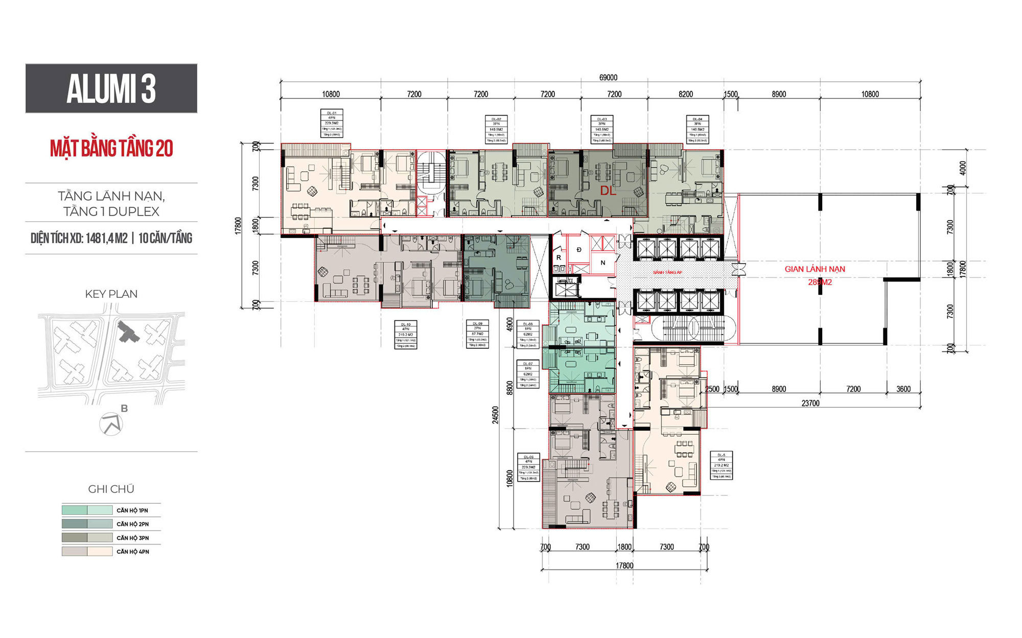 Mat bang Alumi premium 3 tang